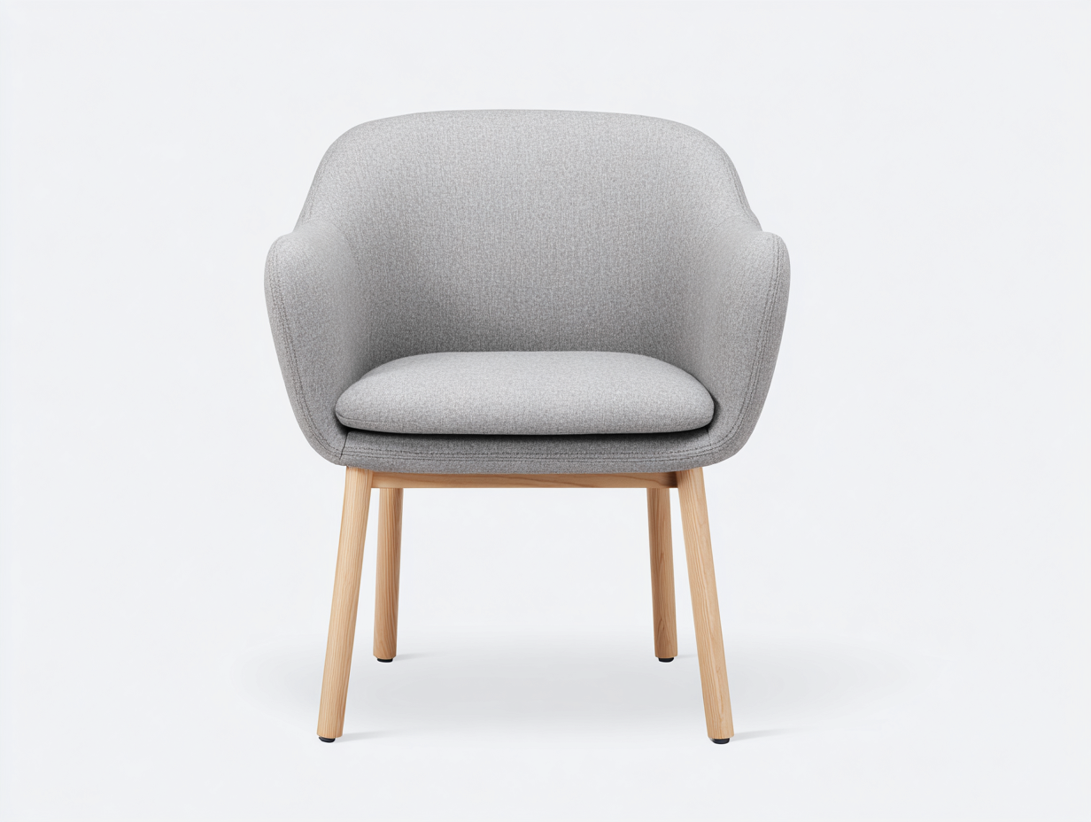 Fauteuil en tissu 68x70x78 cm - gris clair / pieds bois naturel - style scandinave minimaliste-Homelyia