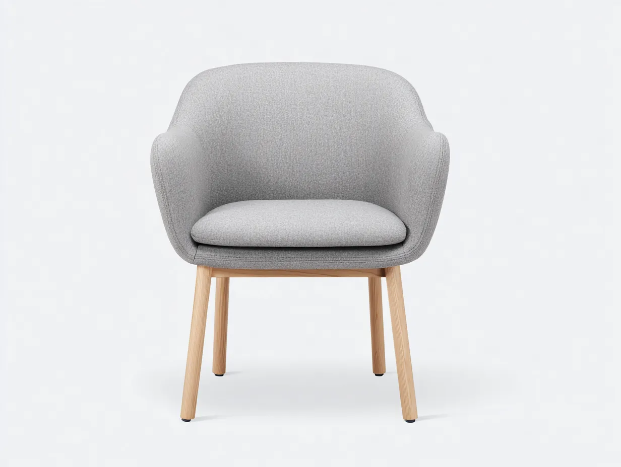 Fauteuil en tissu 68x70x78 cm - gris clair / pieds bois naturel - style scandinave minimaliste-Homelyia