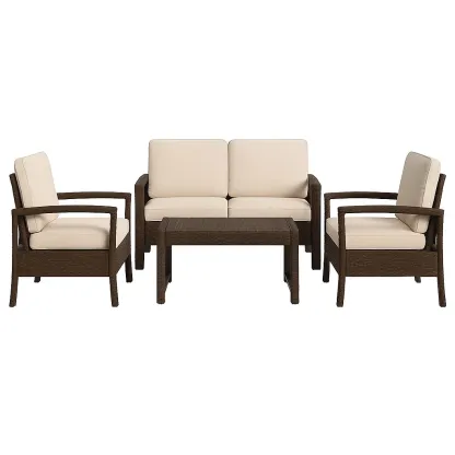 Set conversazione in rattan PE marrone con cuscini sfoderabili