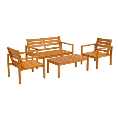 Set conversazione in legno di acacia con divano e poltrone