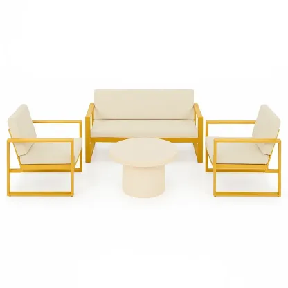 Set conversazione in metallo giallo con cuscini crema