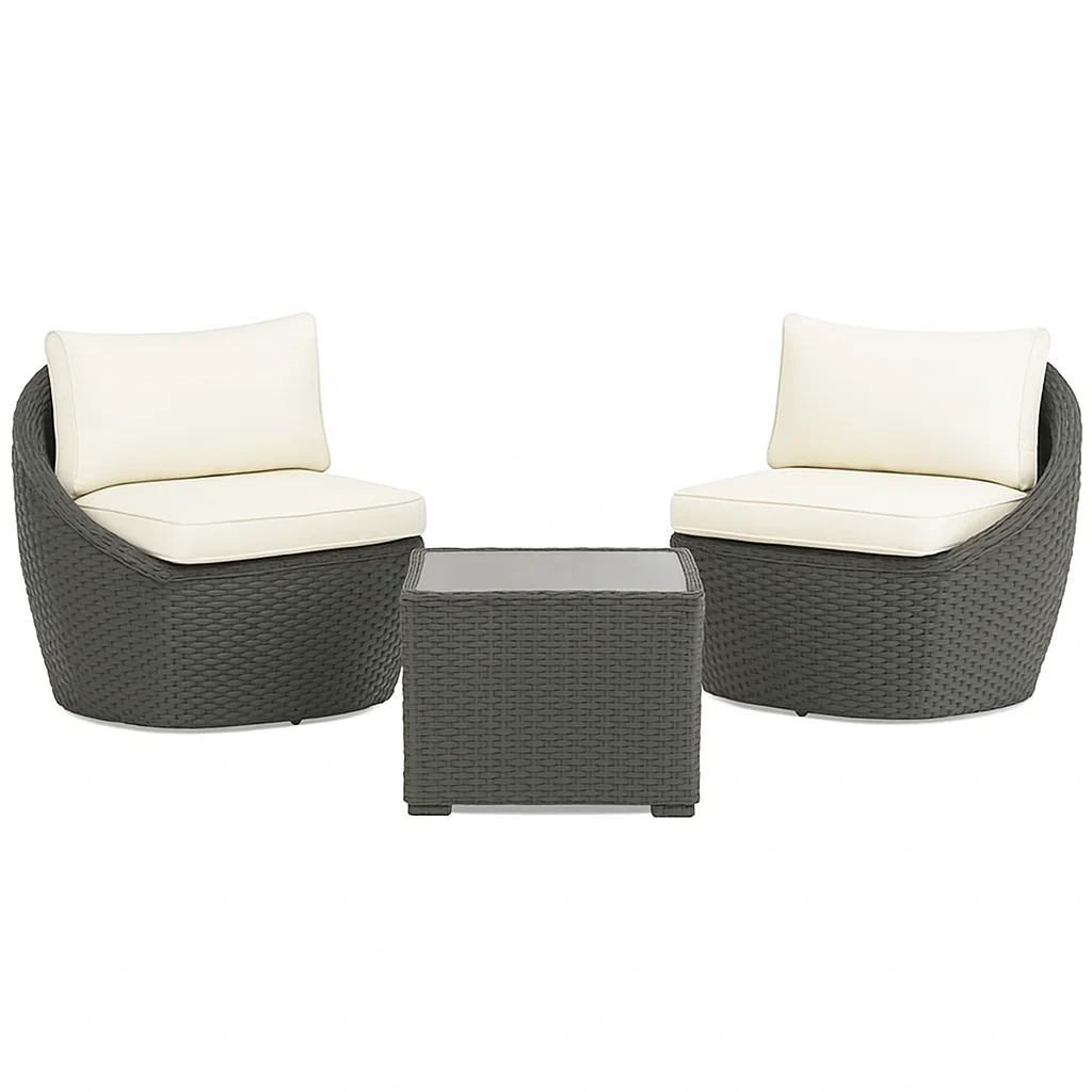 Set da tempo libero piccolo in polyrattan antracite con cuscini bianchi