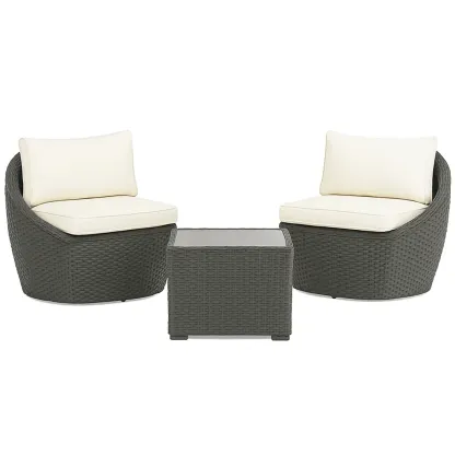 Set da tempo libero piccolo in polyrattan antracite con cuscini bianchi