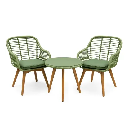 Set da tempo libero piccolo con tavolo rotondo e 2 sedie in rattan sintetico verde