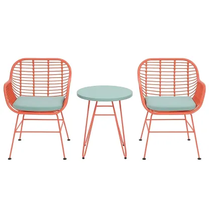 Set da tempo libero piccolo 3 pezzi in ferro con sedie e tavolino corallo e verde
