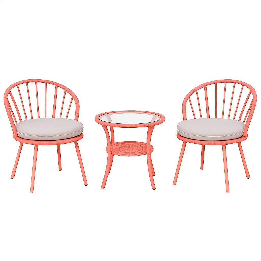 Set da tempo libero piccolo 3 pezzi in rattan color corallo