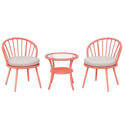 Set da tempo libero piccolo 3 pezzi in rattan color corallo