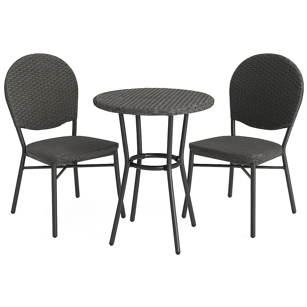 Set da tempo libero piccolo con tavolo rotondo in rattan e 2 sedie grigio