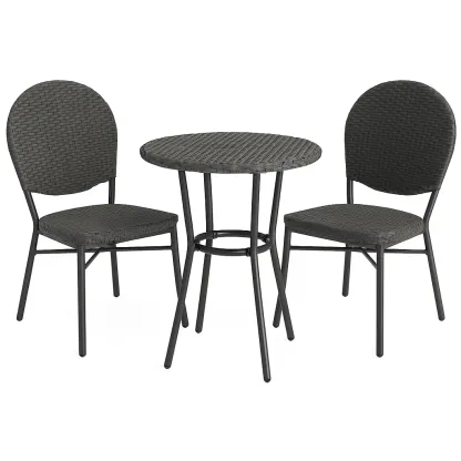 Set da tempo libero piccolo con tavolo rotondo in rattan e 2 sedie grigio