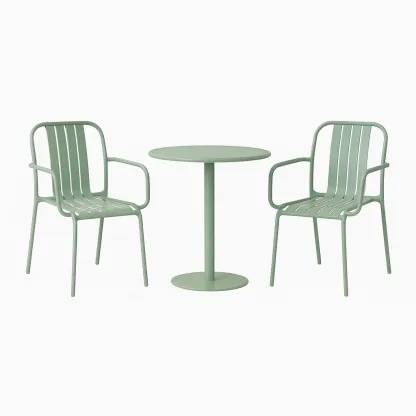 Set da tempo libero piccolo con tavolo rotondo e sedie in acciaio verde