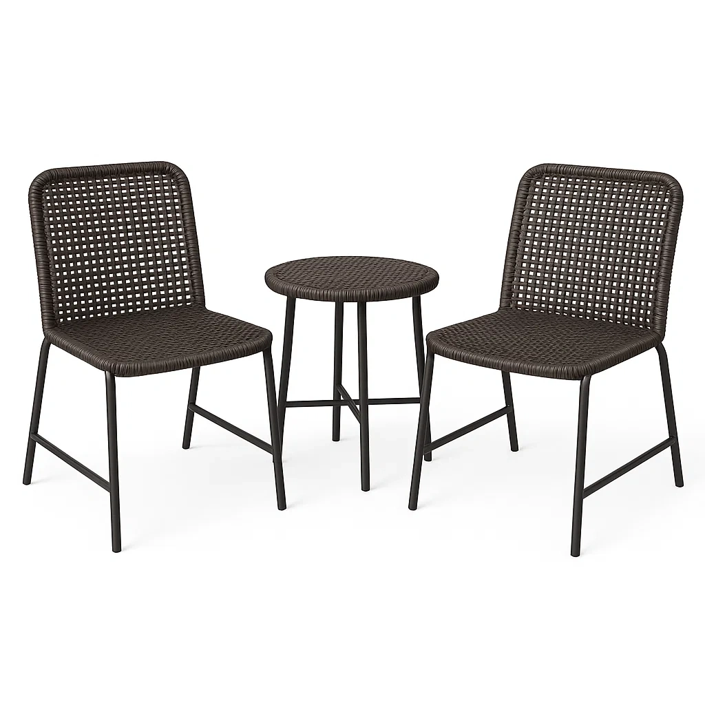 Set da tempo libero piccolo con tavolo e sedie in rattan sintetico marrone