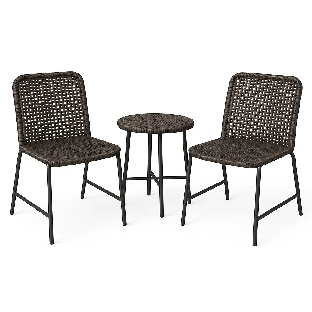 Set da tempo libero piccolo con tavolo e sedie in rattan sintetico marrone