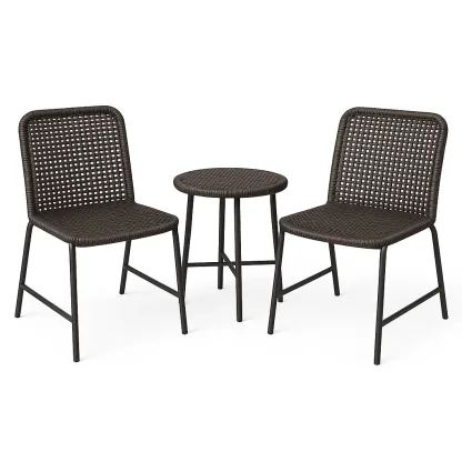 Set da tempo libero piccolo con tavolo e sedie in rattan sintetico marrone