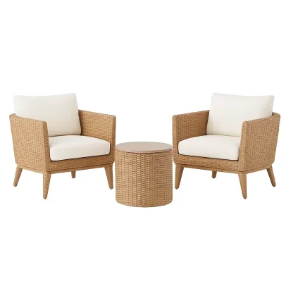 Set da tempo libero piccolo 3 pezzi in rattan sintetico con due poltrone e tavolino