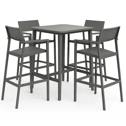Set tavolo da bar con sedie in metallo grigio