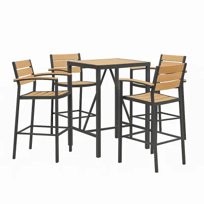 Set tavolo da bar con sedie quadrato in acciaio e HPL con 4 sedie da bar