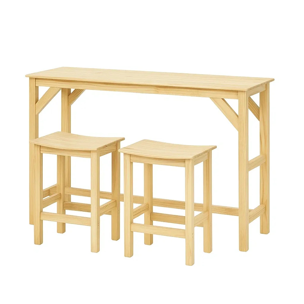 Set tavolo da bar con sedie in legno di pino naturale
