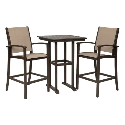 Set tavolo da bar con sedie quadrato alto da giardino con telaio in alluminio marrone e tessuto beige
