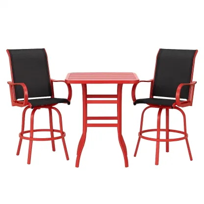 Set tavolo da bar con sedie da giardino in alluminio rosso con sedie in textilene nero