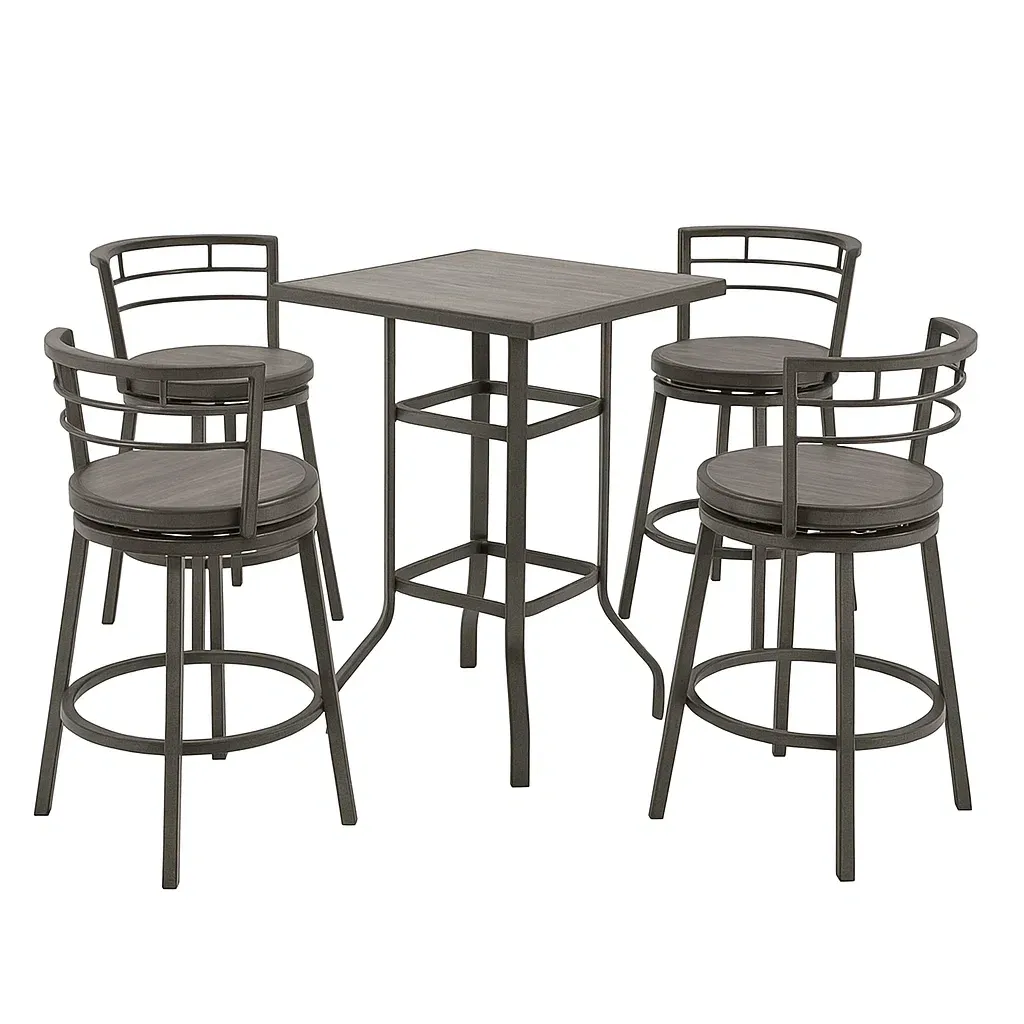 Set tavolo da bar con sedie in metallo e legno grigio 5 pezzi