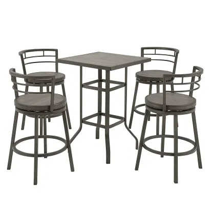 Set tavolo da bar con sedie in metallo e legno grigio 5 pezzi