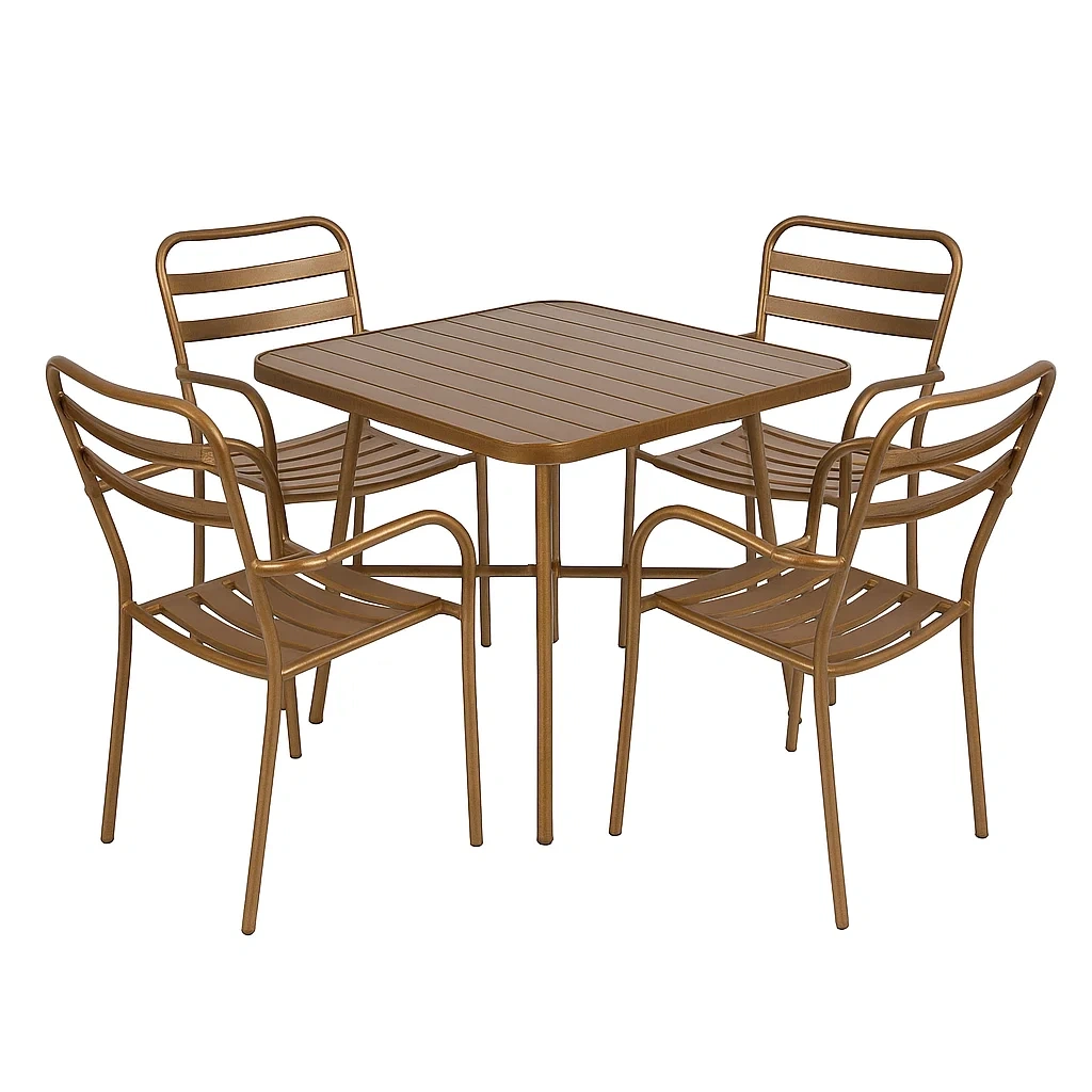 Set tavolo da pranzo con sedie in metallo marrone