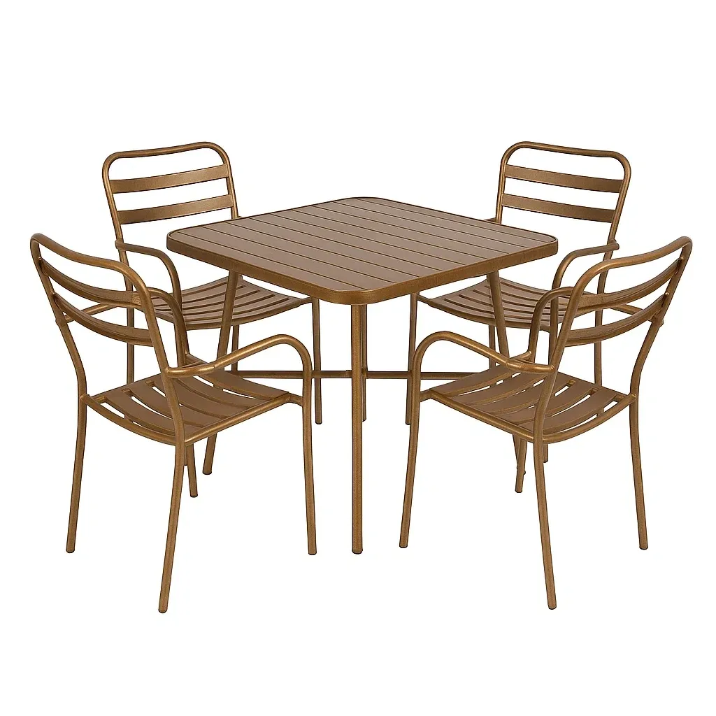 Set tavolo da pranzo con sedie in metallo marrone