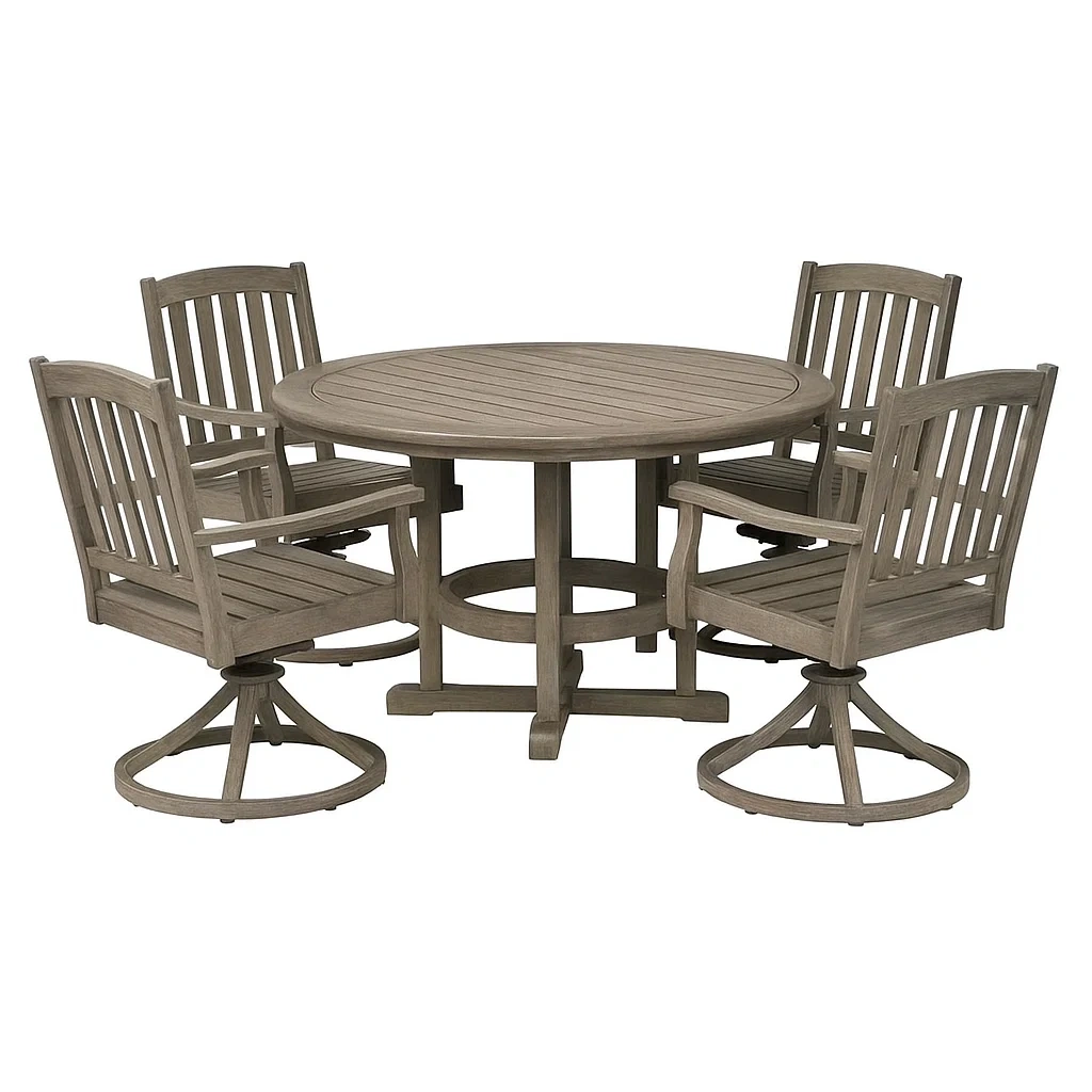 Set tavolo da pranzo con sedie rotondo in legno grigio