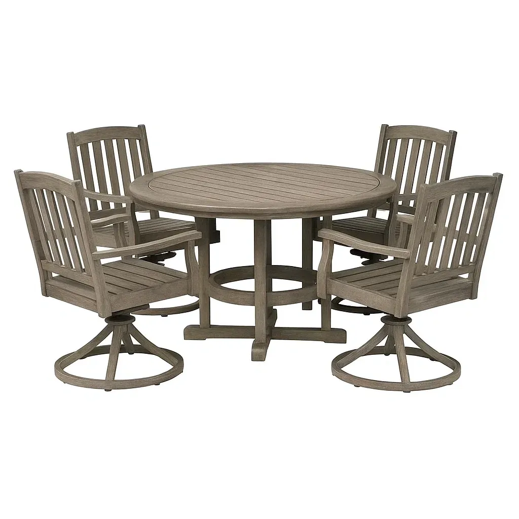 Set tavolo da pranzo con sedie rotondo in legno grigio