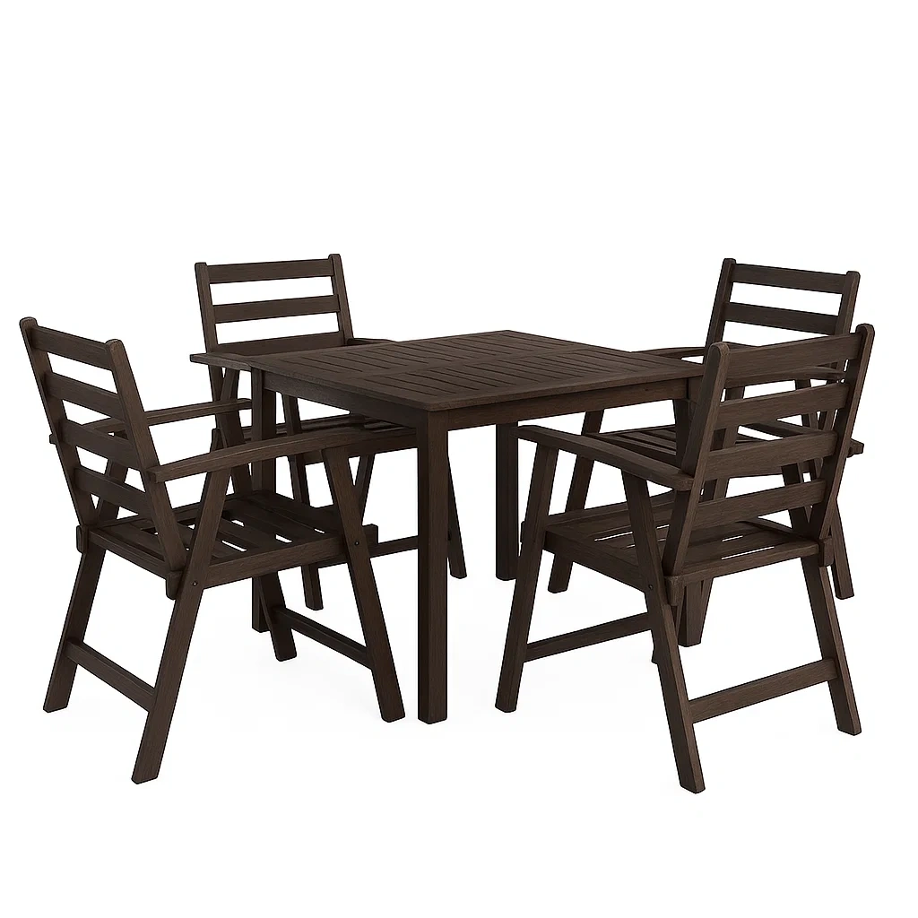 Set tavolo da pranzo con sedie in legno di acacia marrone con tavolo e 4 sedie