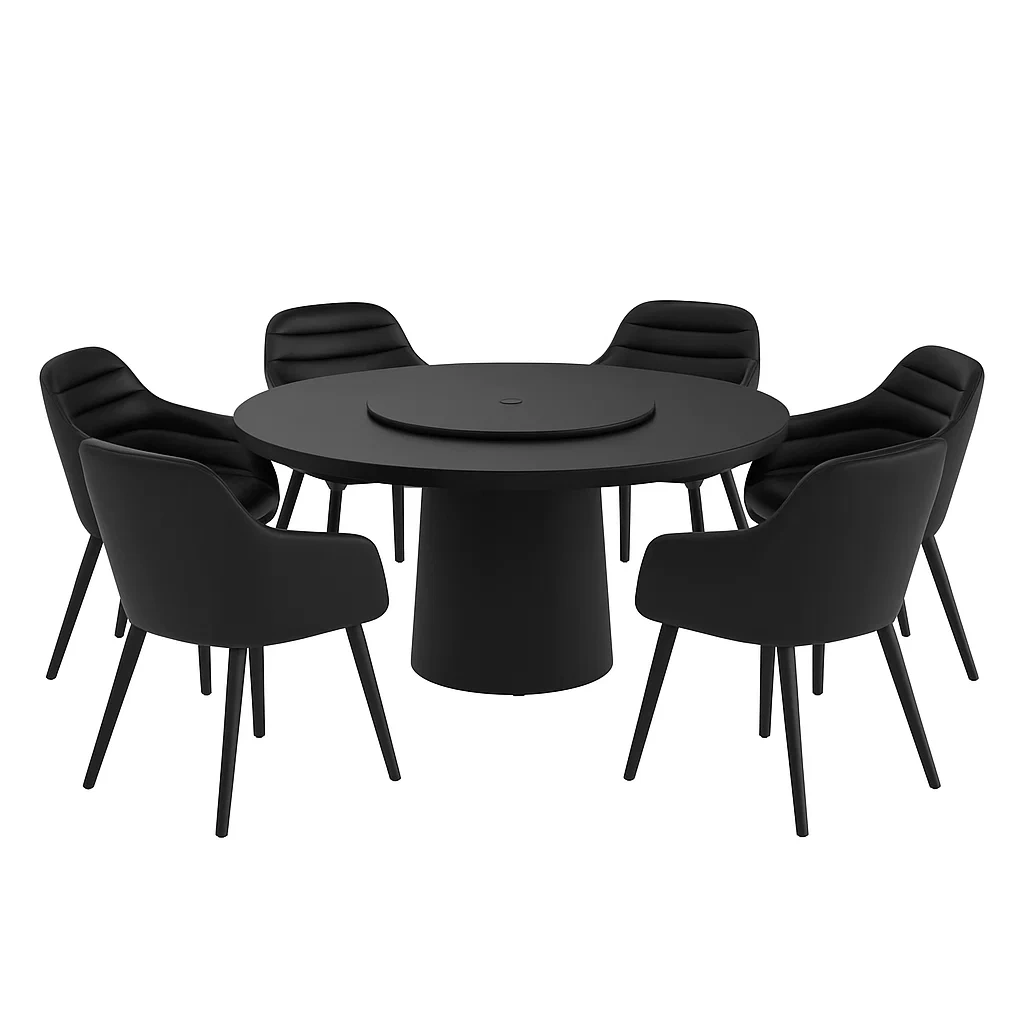 Set tavolo da pranzo con sedie rotondo in MDF e acciaio nero
