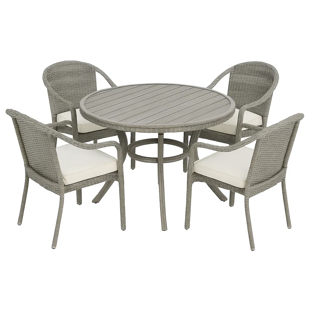 Set tavolo da pranzo con sedie in rattan con tavolo rotondo e sedie abbinate
