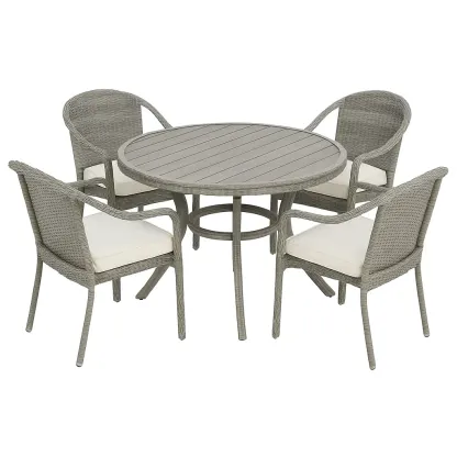 Set tavolo da pranzo con sedie in rattan con tavolo rotondo e sedie abbinate