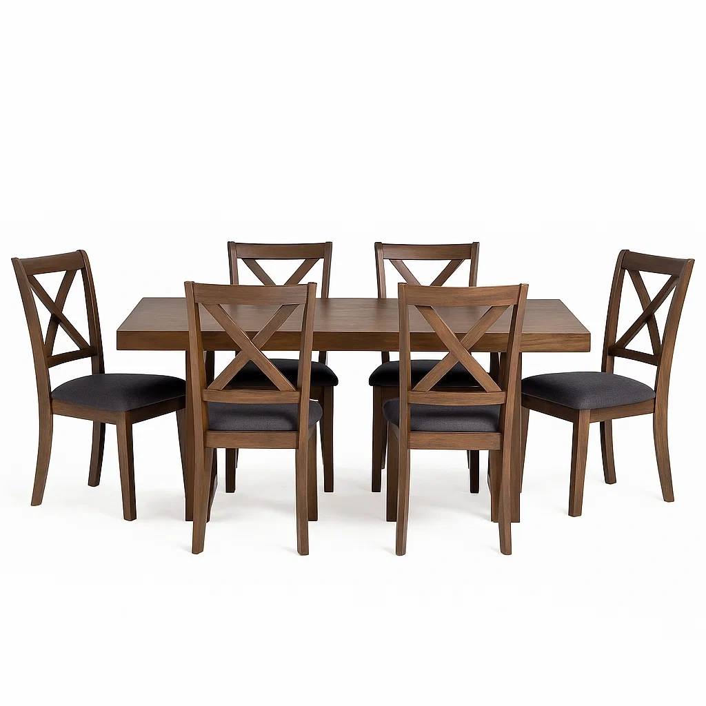 Set tavolo da pranzo con sedie in legno con 6 sedie grigie