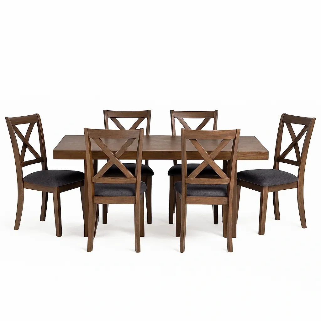 Set tavolo da pranzo con sedie in legno con 6 sedie grigie