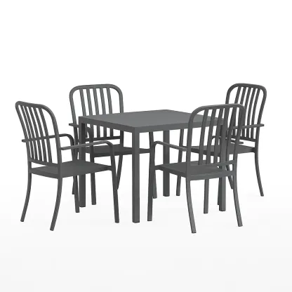 Set tavolo da pranzo con sedie in metallo grigio per esterno