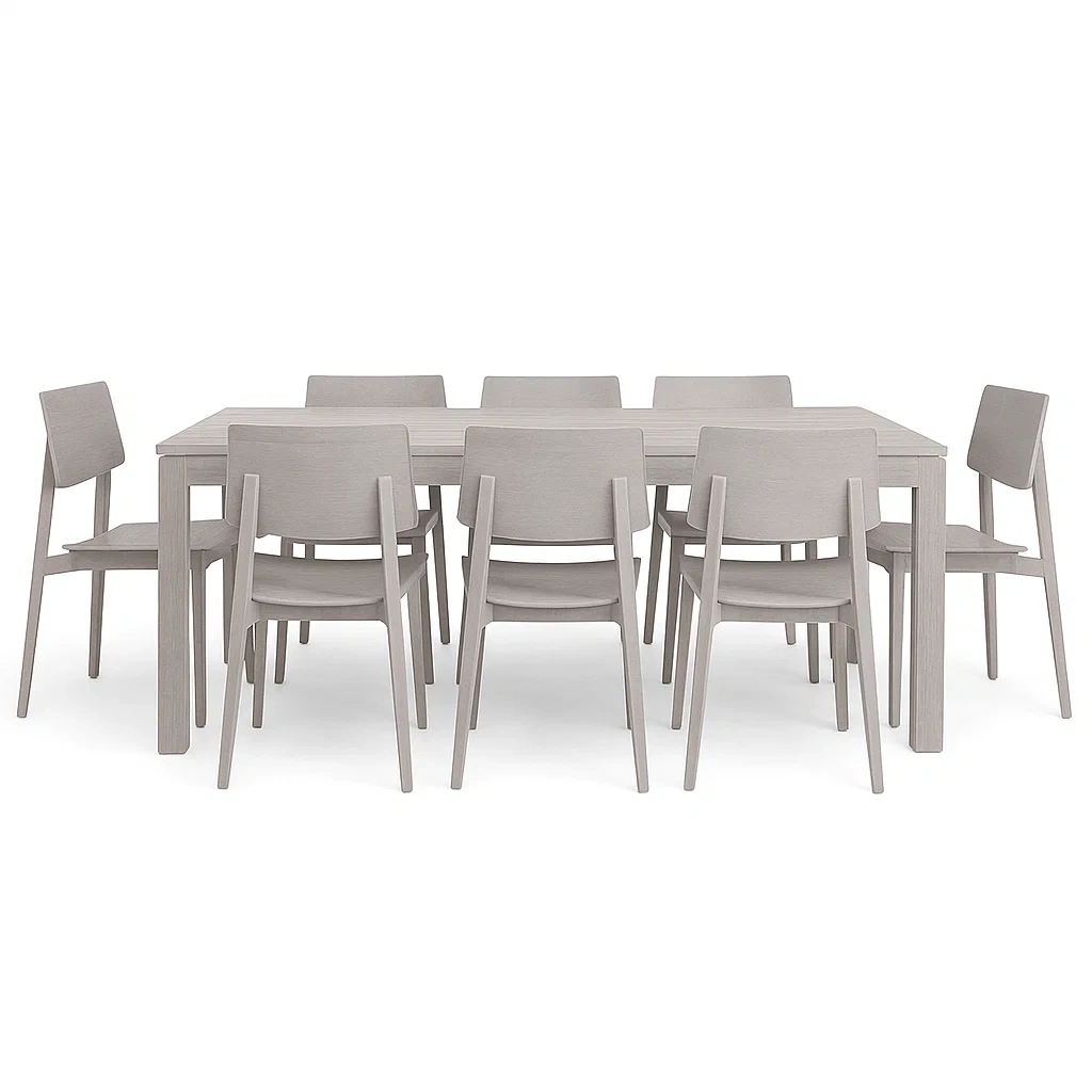 Set tavolo da pranzo con sedie rettangolare in legno grigio 8 posti