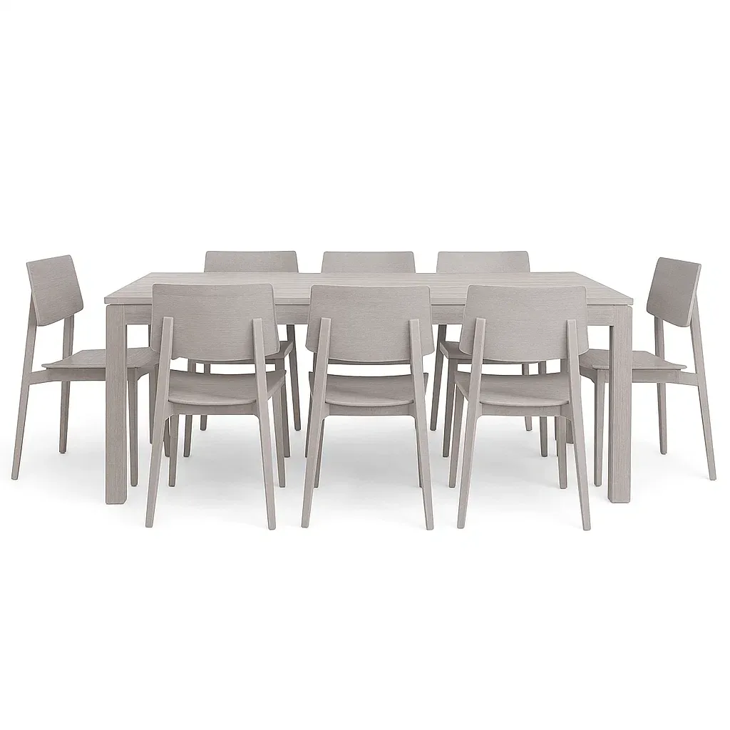 Set tavolo da pranzo con sedie rettangolare in legno grigio 8 posti
