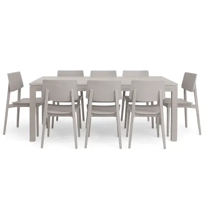 Set tavolo da pranzo con sedie rettangolare in legno grigio 8 posti