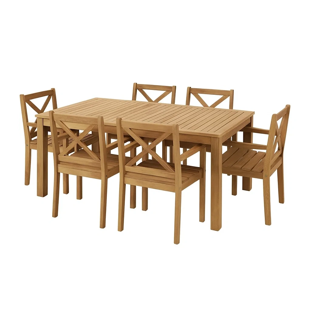 Set tavolo da pranzo con sedie rettangolare in teak per 6 persone