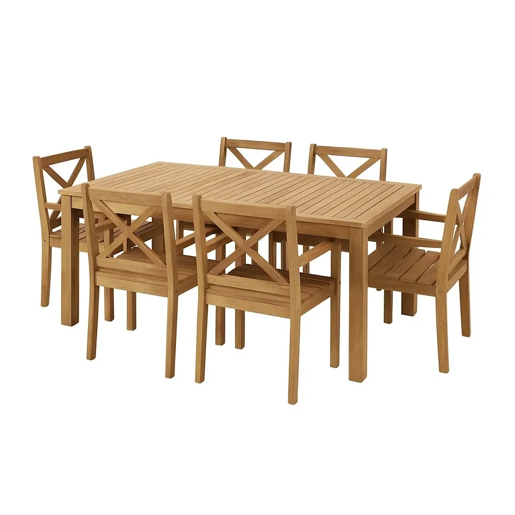Set tavolo da pranzo con sedie rettangolare in teak per 6 persone