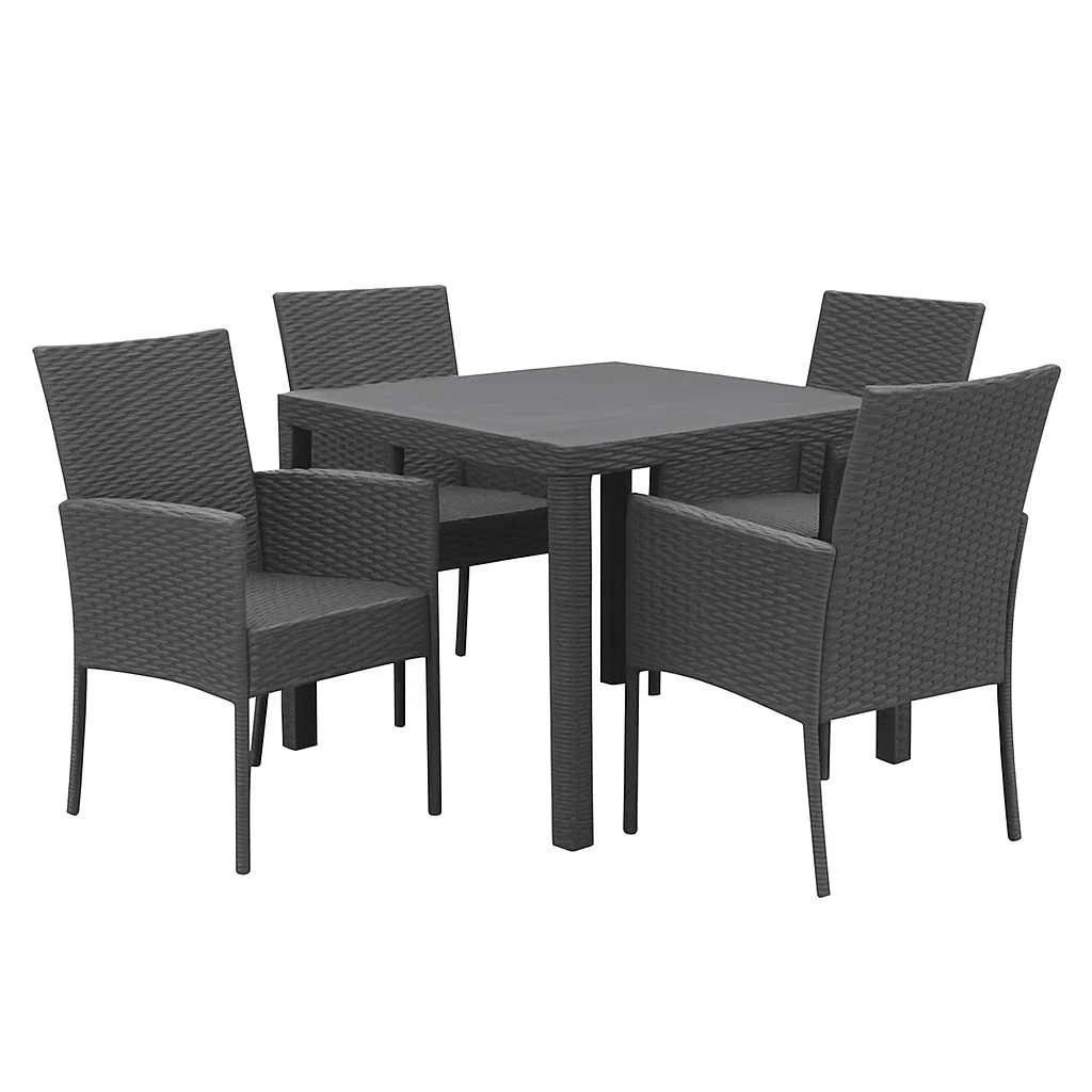 Set tavolo da pranzo con sedie in rattan sintetico nero con 4 sedie e tavolo