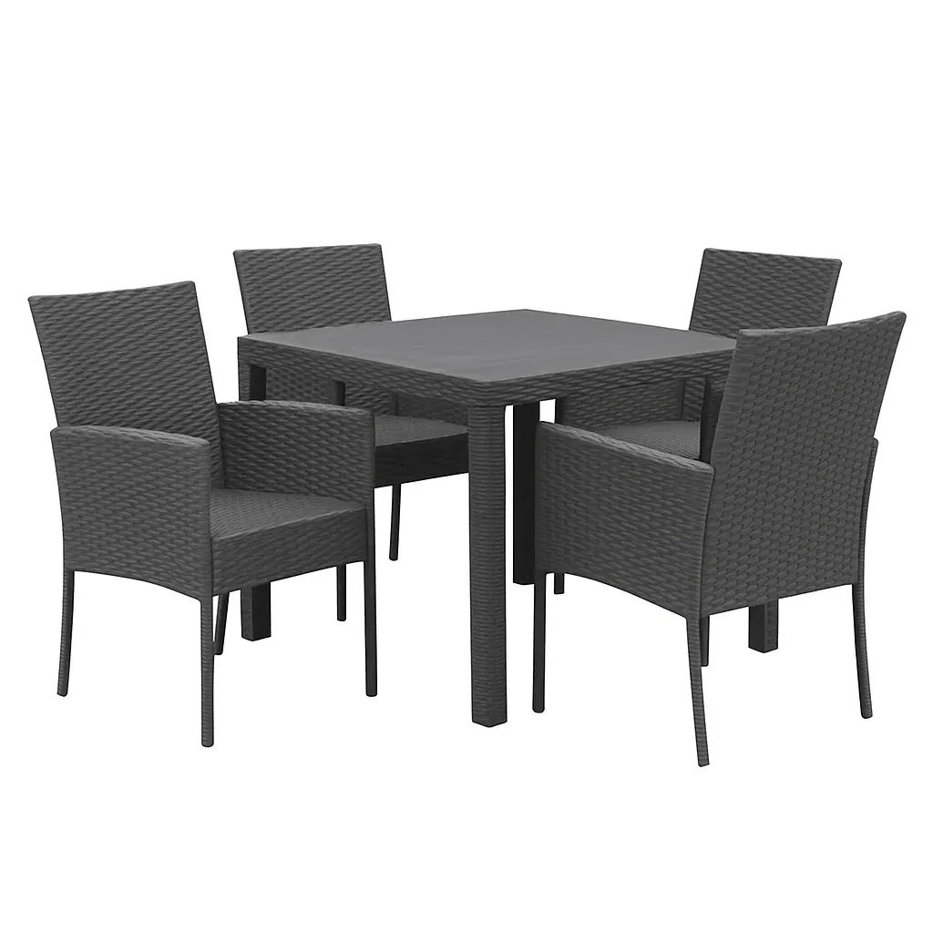 Set tavolo da pranzo con sedie in rattan sintetico nero con 4 sedie e tavolo