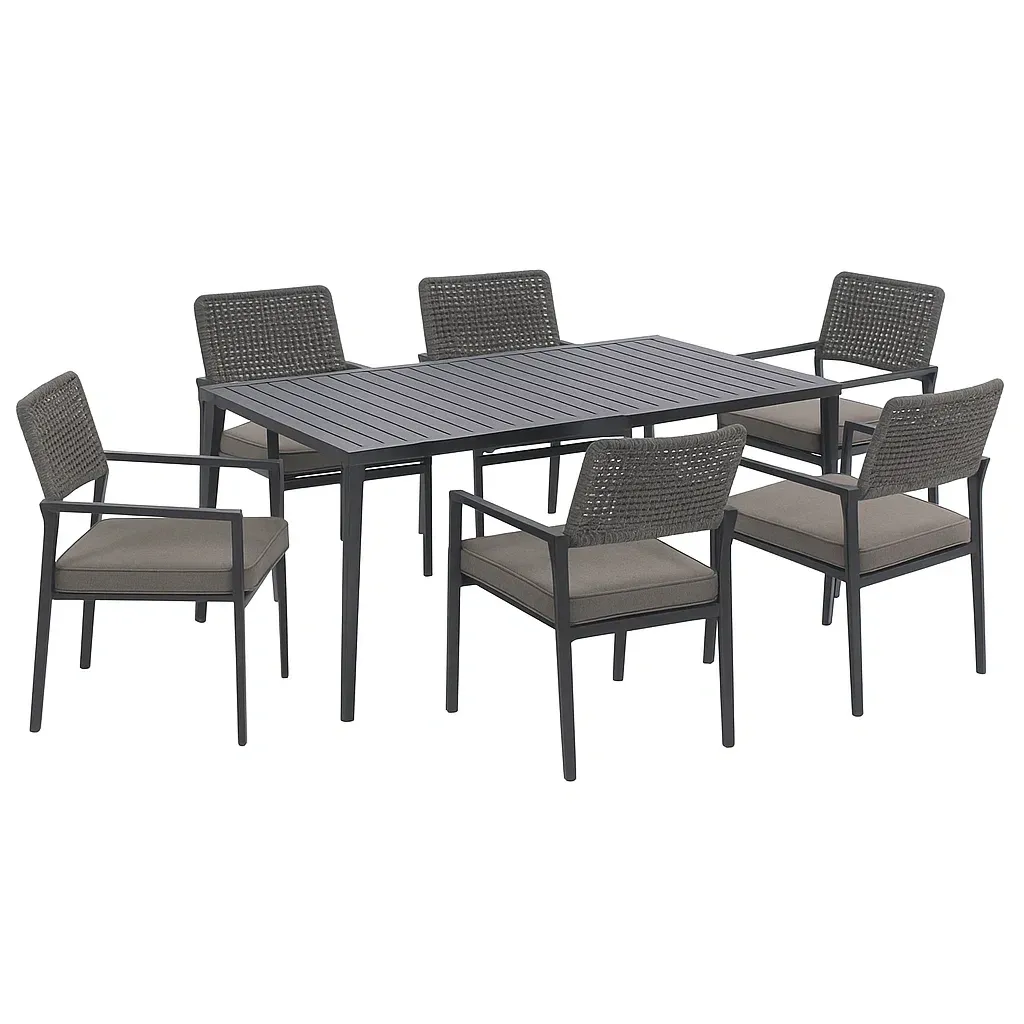 Set tavolo da pranzo con sedie in alluminio grigio con 6 sedie