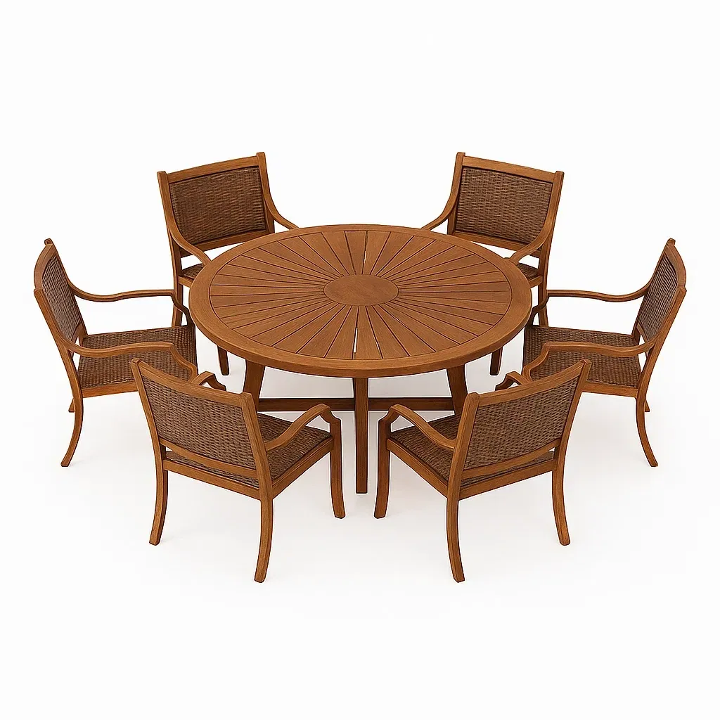 Set tavolo da pranzo con sedie rotondo in eucalipto con 6 sedie