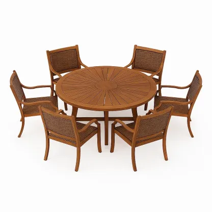 Set tavolo da pranzo con sedie rotondo in eucalipto con 6 sedie