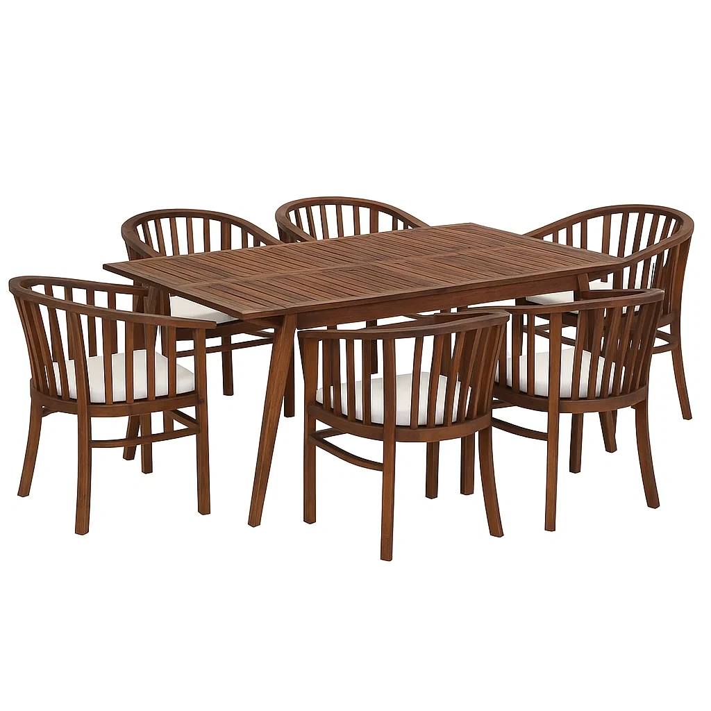 Set tavolo da pranzo con sedie in legno massello di acacia marrone con 6 sedie