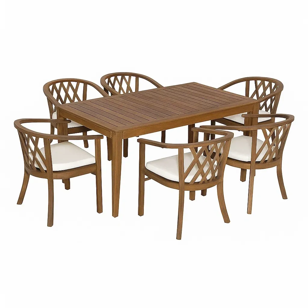 Set tavolo da pranzo con sedie in legno di acacia con sedie imbottite