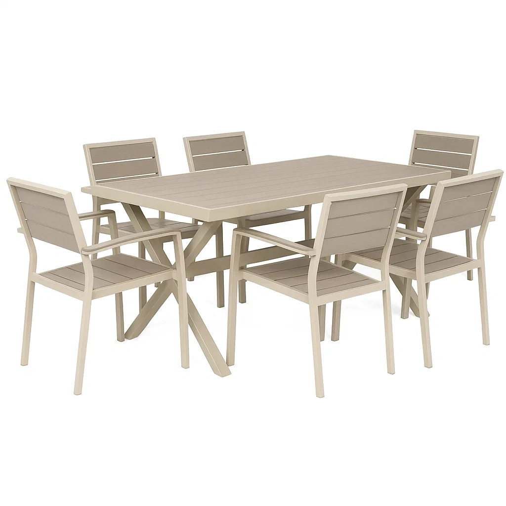 Set tavolo da pranzo con sedie rettangolare in metallo beige