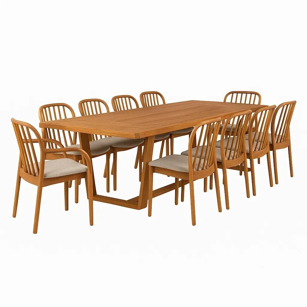 Set tavolo da pranzo con sedie rettangolare in legno con 10 sedie imbottite